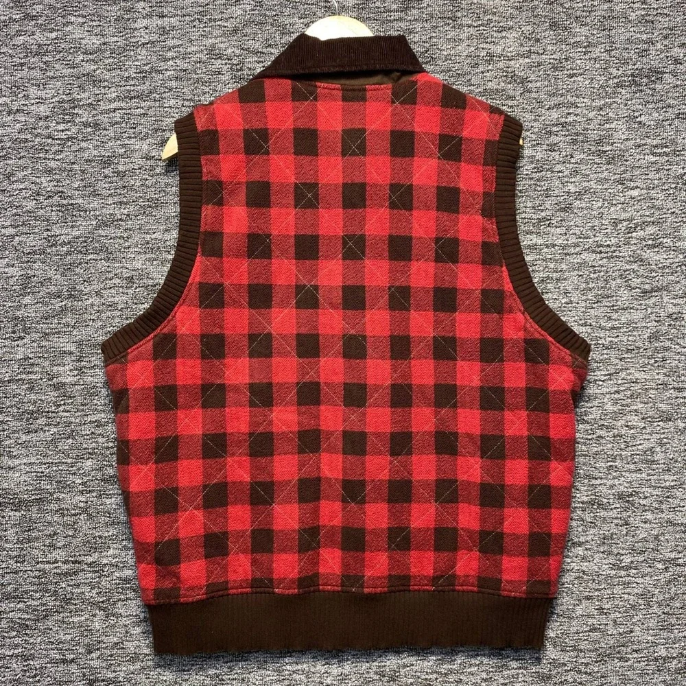 Denim Supply Ralph Lauren Plaid Quilted Vest Mens XL Red Black Buffalo Corduroy